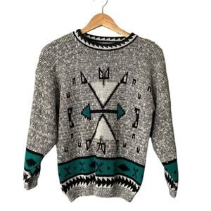 Vintage Adele Knitwear Teal Southwestern Compass Sweater Small Medium